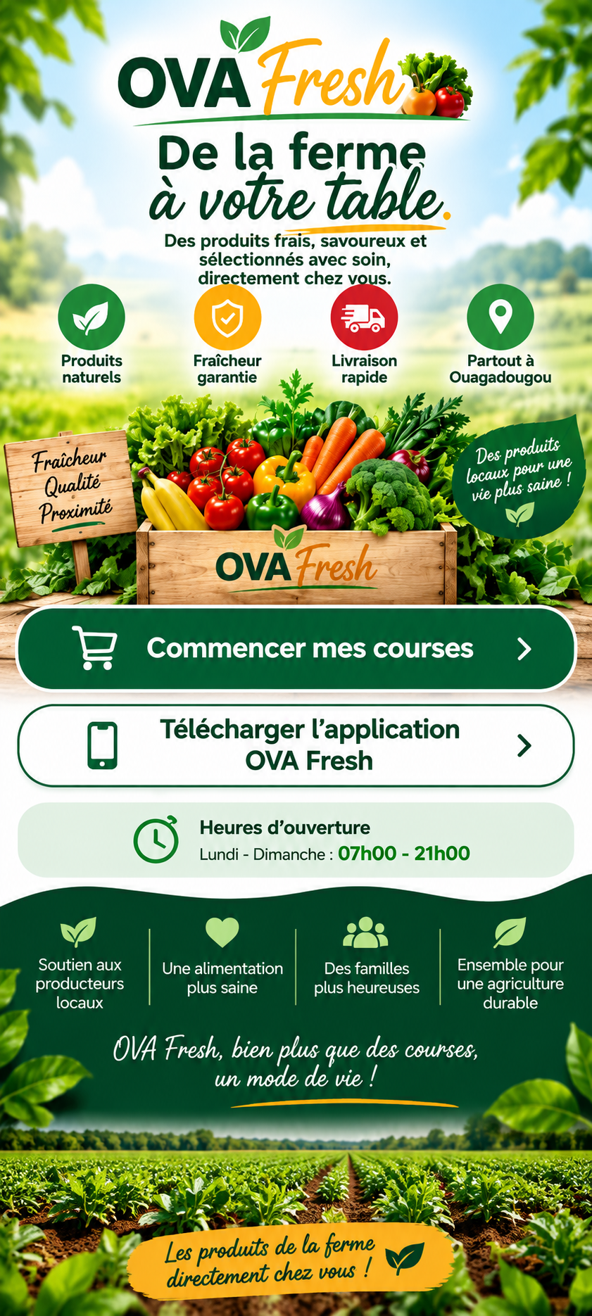 OVA Fresh — De la ferme à votre table, commencer mes courses ou télécharger l'application